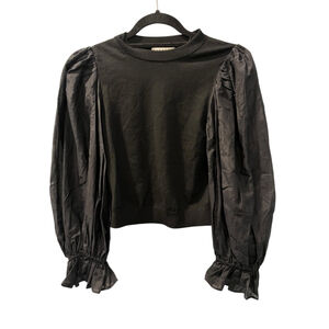 Alice + Olivia Silk Blend Balloon Long Sleeve Size XS Kirie Poet Black Blouse
